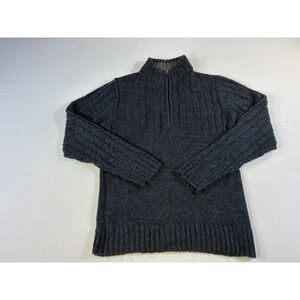 Michael Brandon Mens Vintage Quarter Zip Ribbed Knit Sweater Charcoal Gray Large